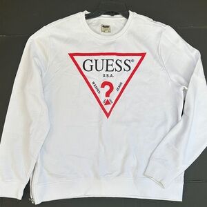 New GUESS Men's White and Red Crewneck Sweater Sz XL